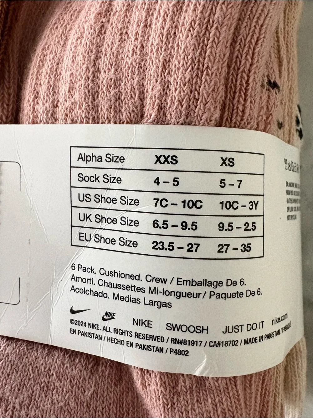 Nike Dri-FIT Performance 6-Pack Crew Socks UN0019-W0J Little Kid's Size 10C-3Y